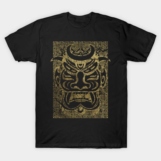 Vintage gold Tribal mask on tribal texture T-Shirt by Nartissima